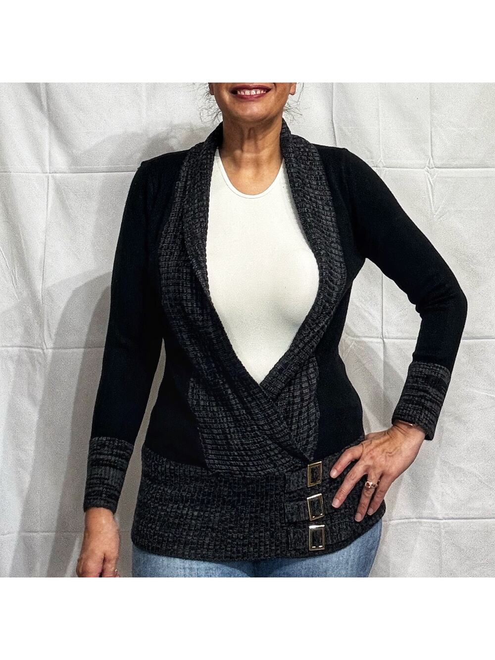 Venus Black Open Front Buckle Cardigan Sz M
